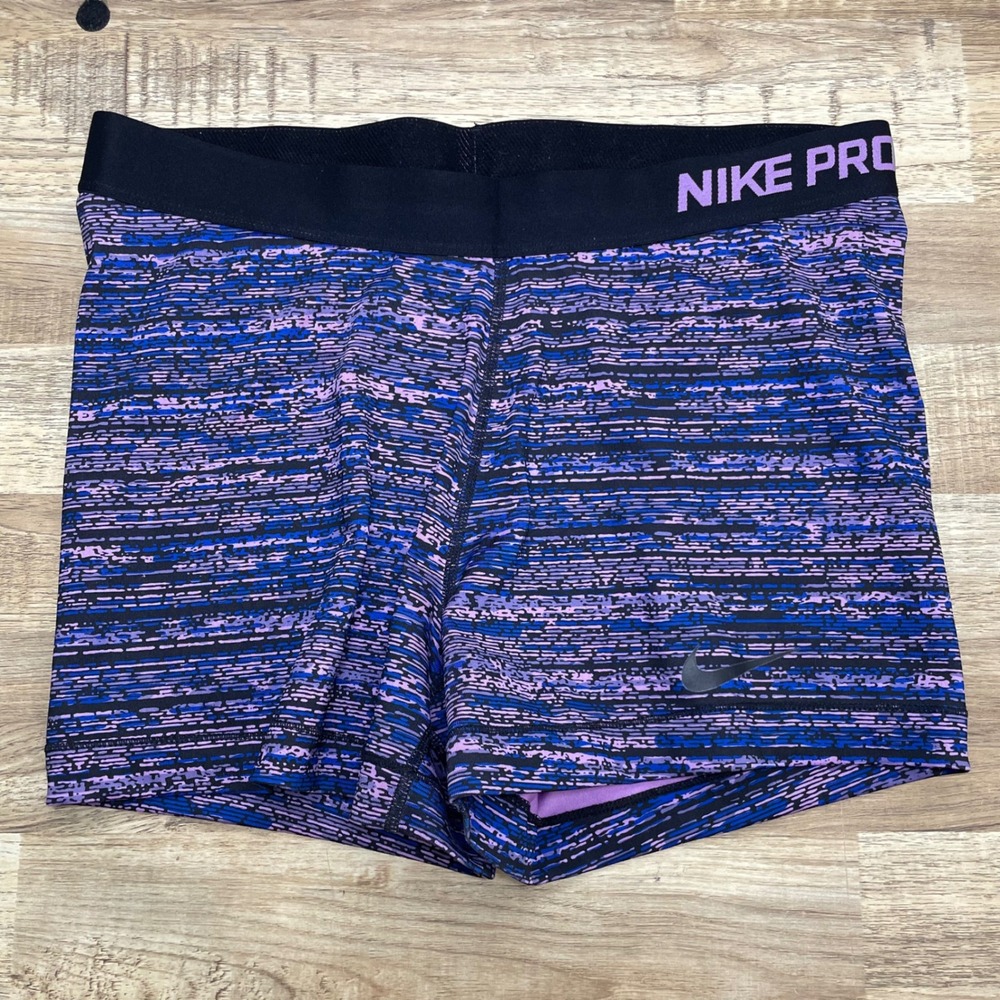 Nike Pro Dri-FIT Compression Gym Workout Shorts Women XL Purple Blue Space Dye